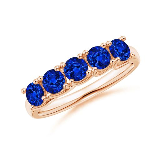 Angara 1.3 Carats Half Eternity Five Stone Blue Sapphire Wedding Band in 14K Rose Gold