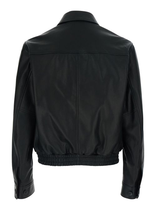 Lamb Leather High-Collar Jacket — Black