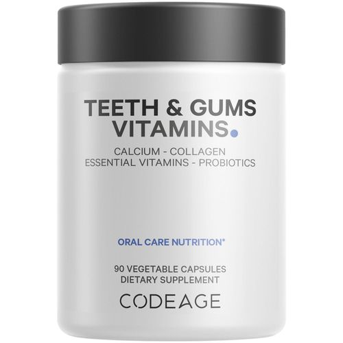 Teeth & Gums Vitamins + Oral Probiotics Supplement for Mouth - Whole Food Calcium, Collagen, Potassium, Vitamin C, D3, K2, Zinc - Oral Care &