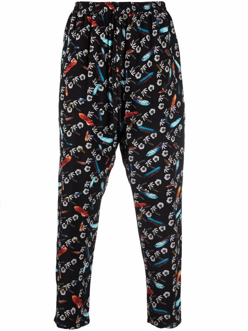Graphic-print pleated track pants - Black