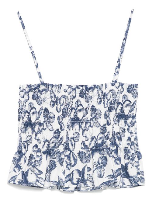 Graphic-print smocked top - White