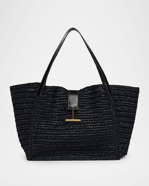 Tara Large Tote Bag in Raffia Viscose and Leather