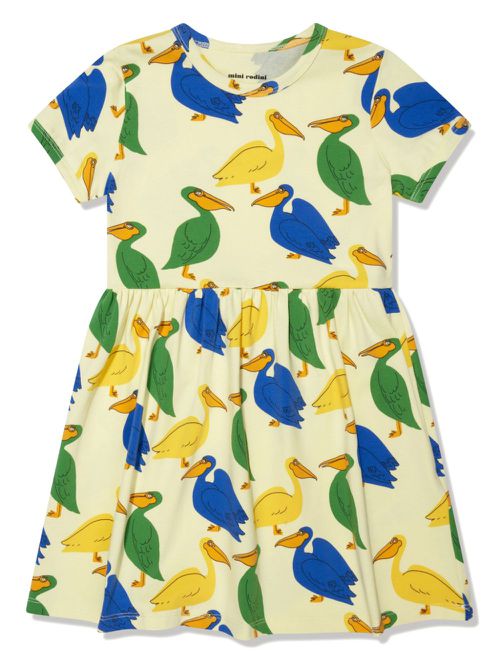 Pelican-print short-sleeve dress - Yellow