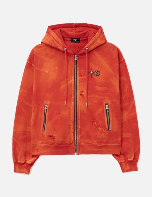 Two Tone Washed Zip-Up Hoodie