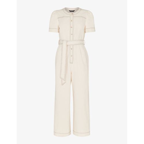 Womens Cream Alana Short-sleeved Denim Jumpsuit