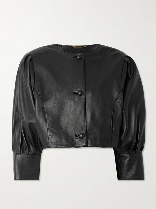 Cropped Leather Jacket - Black