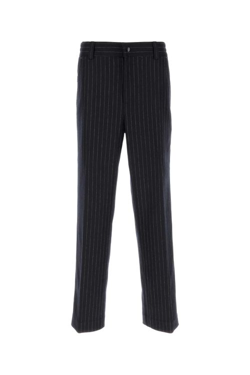 Stretch Wool Pinstripe Trousers — Black