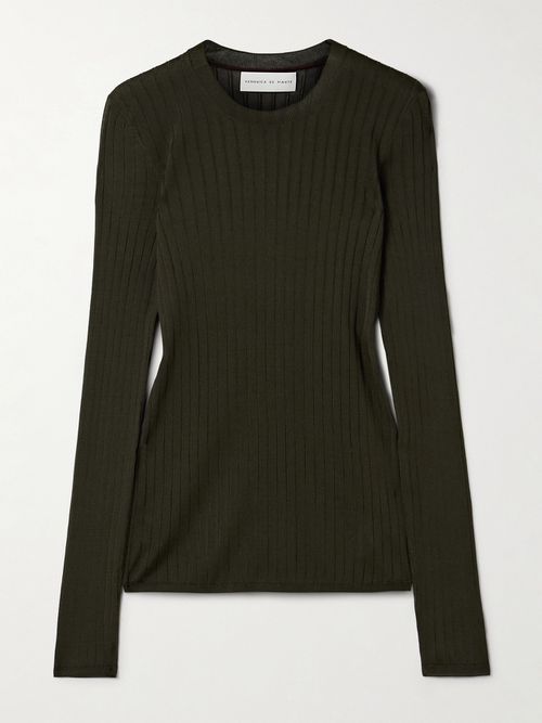 Elena Ribbed Silk-crepe Sweater - Green