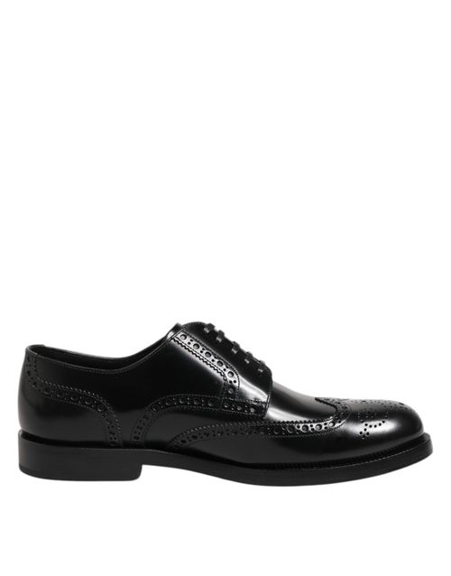 Dolce & Gabbana Black Leather Derby Wingtip Formal Men's Shoe
