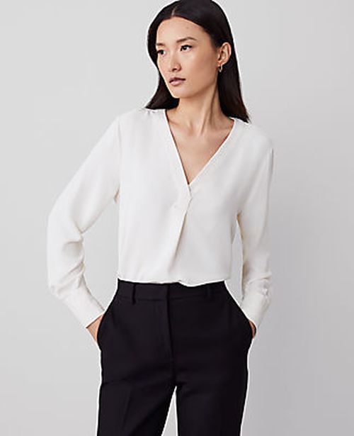 Ann Taylor Petite Mixed Media Pleat Front Top