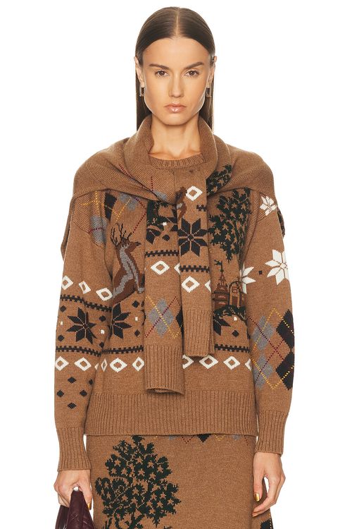 Monse Fair Isle Crewneck Sweater in Khaki - Brown. XS-S also in