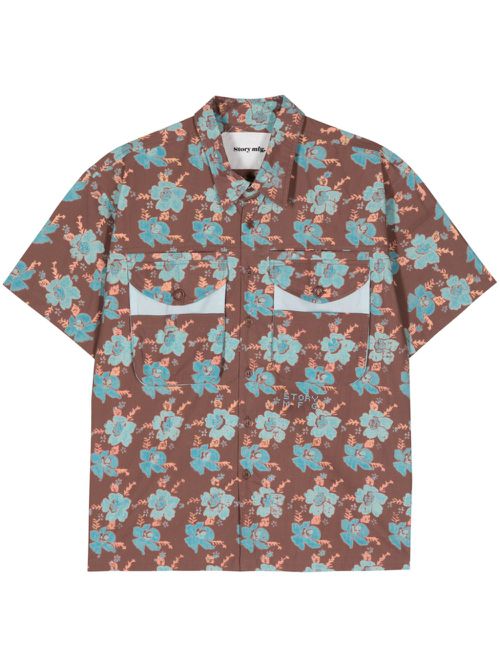 Floral-print cotton shirt - Brown