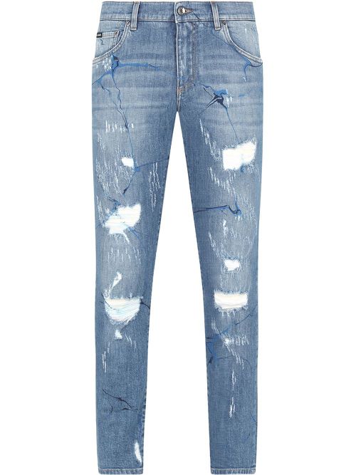 Graphic distressed straight-leg jeans - Blue