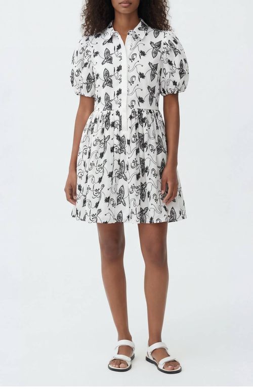 Sundown Mini Shirt Dress In Off-White Bird Eyelet Cotton