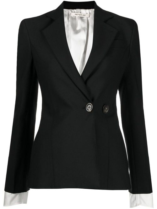 Contrast-stitching notched-lapels blazer - Black