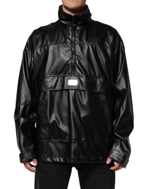 Half-Zip Polyester Bomber Jacket — Black