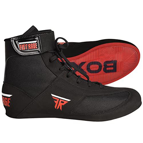 FISTRAGE Leather High and Top Kick Boxing Shoes Fighting Sports Training Mesh Unisex Pro Men's and Youth Light Weight | Black Color Boxing Shoes for Adults (Black Low Top, US Footwear