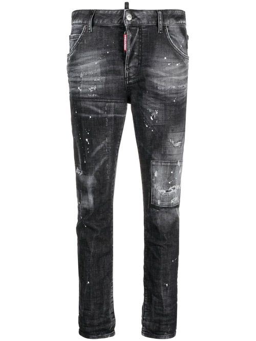 Low-rise distressed skinny jeans - Black
