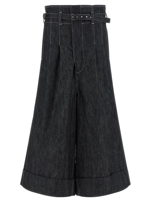 Wide-Leg Denim Bermuda Shorts — Black