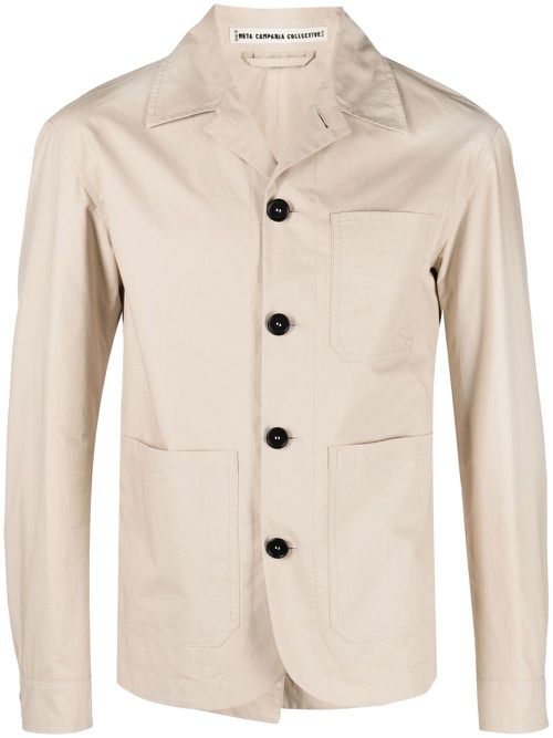 Cuban-collar organic-cotton shirt-jacket - Neutrals
