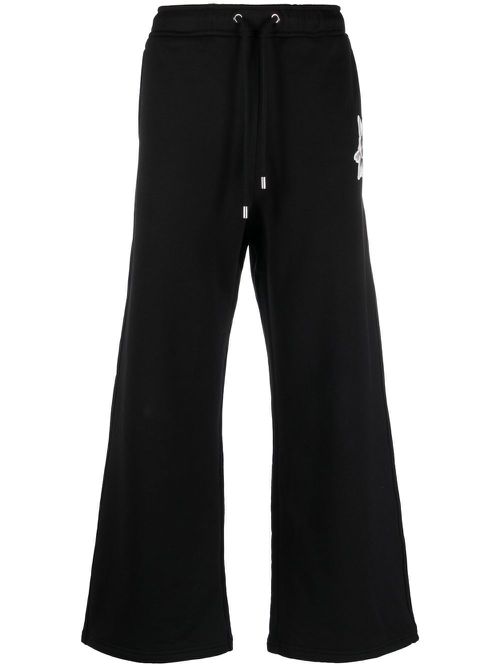 Embroidered-rabbit wide-leg track pants - Black