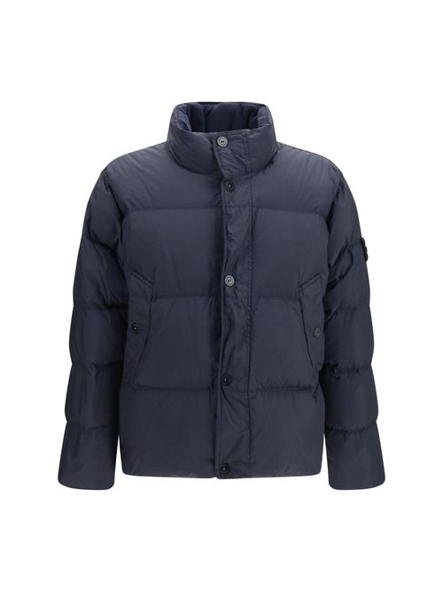 Quilted High-Neck Down Jacket — Navy