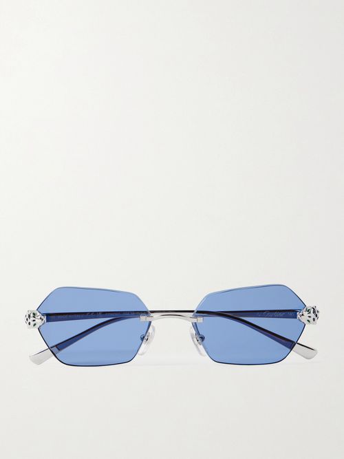 Panthère De Cartier Rimless Hexagon-frame Silver-tone Sunglasses - One size