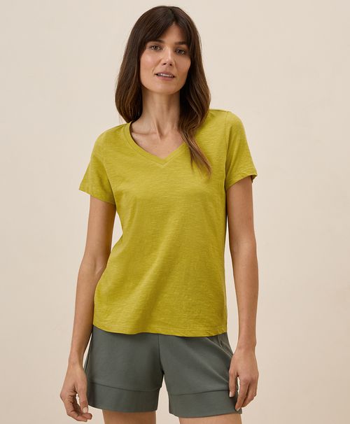 Women's Chartreuse Featherweight Slub V-Neck Tee