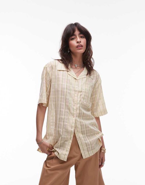 Topshop stripe resort shirt in yellow and green stripe-Multi