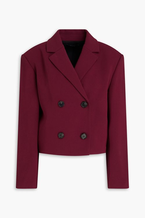 Cropped double-breasted crepe blazer - Burgundy - US 12