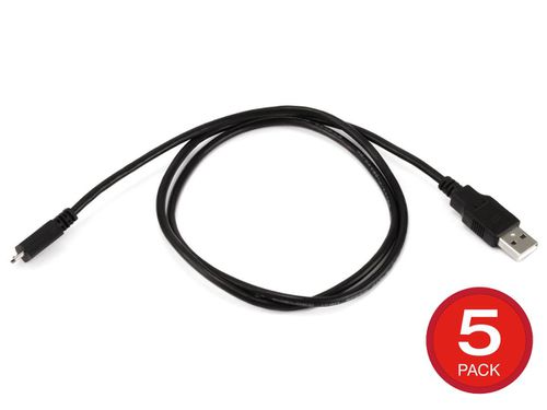 USB-A to Micro USB-B 2.0 Cable - 5-Pin 28/28AWG Black 3ft  5-Pack