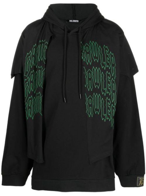 Graphic-print layered hoodie
