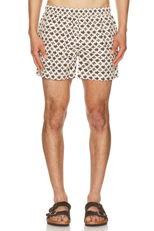 AUTO-REPLY 4 Printed Sebastian Swim Trunk in Relic Saltstone - Cream. S also in M, L, XL/1X