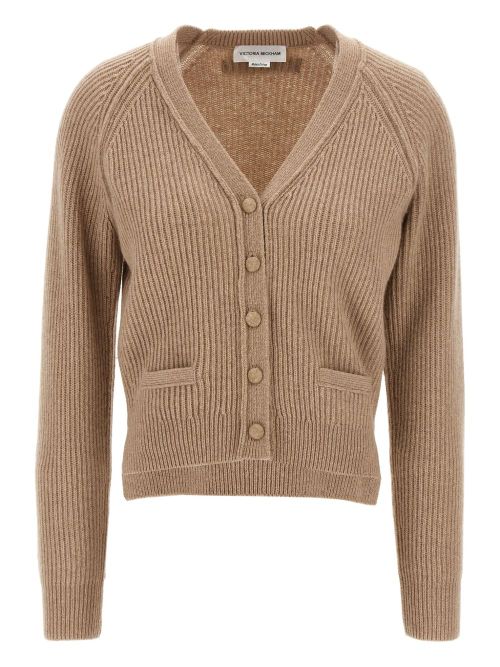 Stepped-hem ribbed cardigan - Neutrals