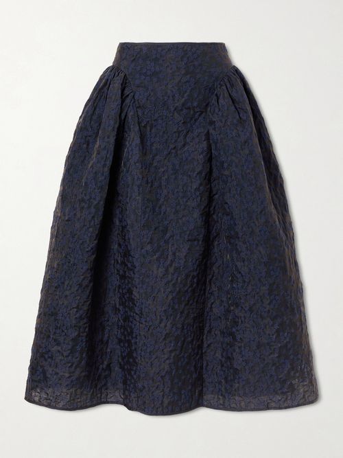 Fabiola Embroidered Cotton-blend Cloqué Midi Skirt - Blue