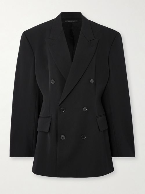 Barathea Double-breasted Grain De Poudre Wool Blazer - Black