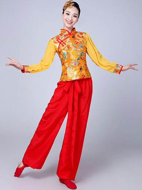 Women Chinese Folk Dance Costumes Asian Yangko Costumes Tang Suit Dance