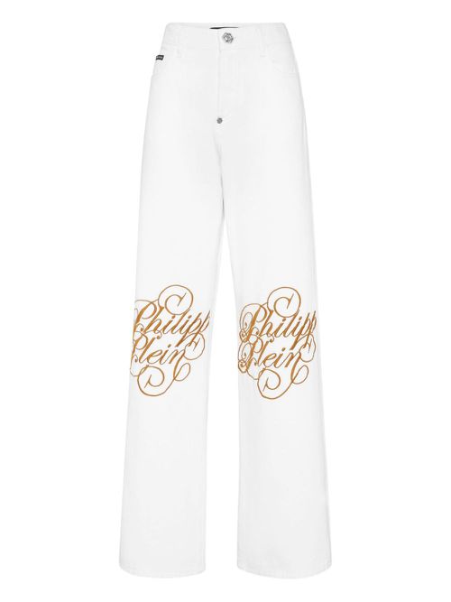 Philipp Plein logo-embroidered jeans - White