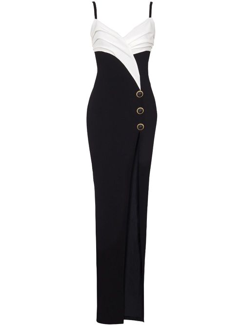 Two-tone crepe maxi dress - Black