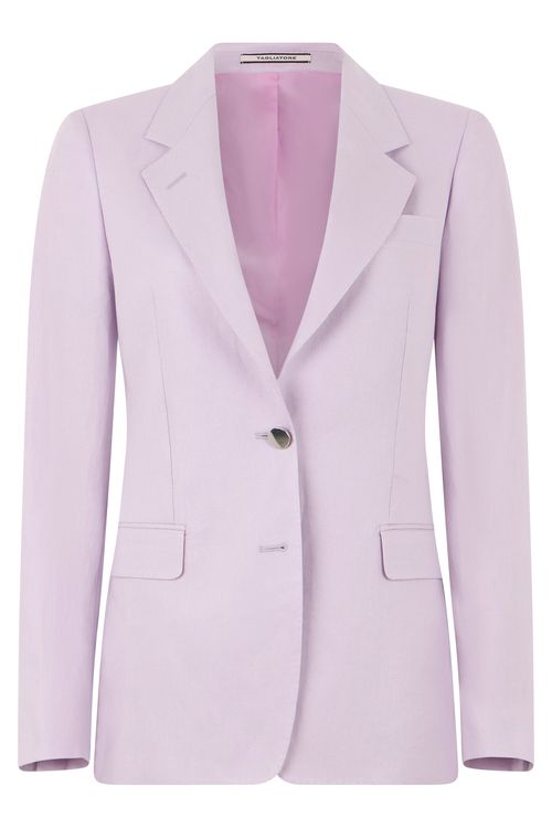 Single-Button Linen Blazer with Peak Lapels and Flap Pockets