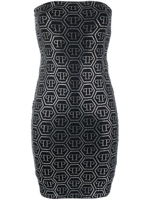 Sequin-embellished monogram mini dress - Black