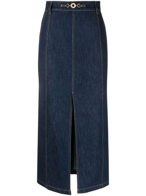 Medallion-embellished denim skirt - Blue