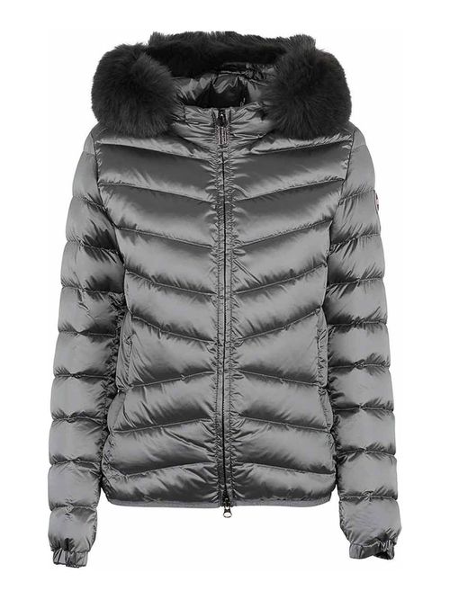 Quilted Down Jacket With Faux Fur