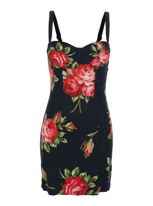 Floral-Print Dress — Black