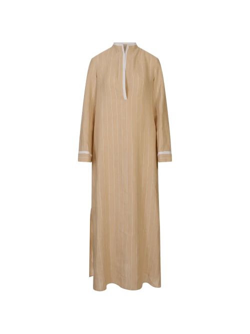 Pinstriped Dress — Beige