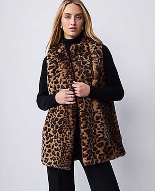 Ann Taylor Weekend Faux Fur Animal Print Vest