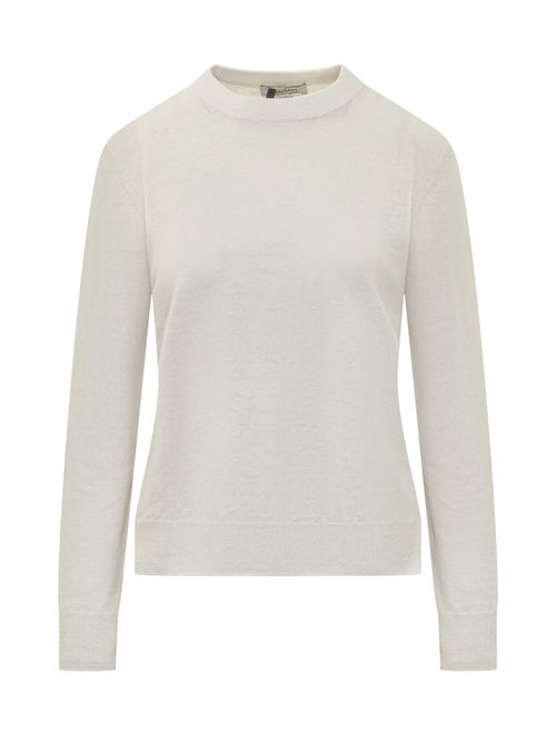 White Solid Crew Neck Sweater