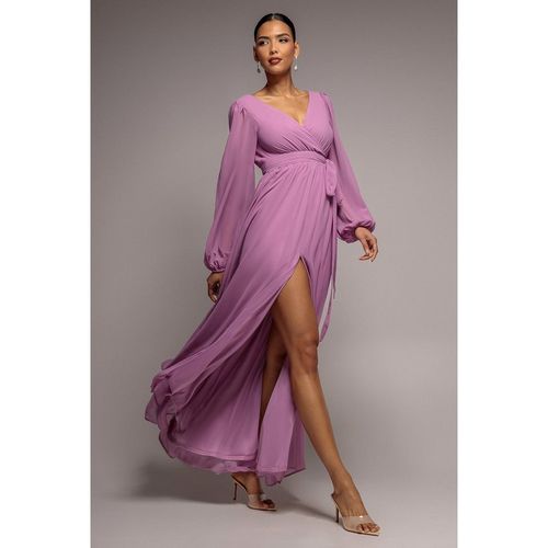 Goddiva Wrap Back With Front Slit Chiffon Maxi Dress - Dusty Lavender