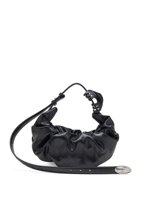 Grab-D S-Small scrunched hobo bag in shiny PU - Shoulder Bags - Woman - Black