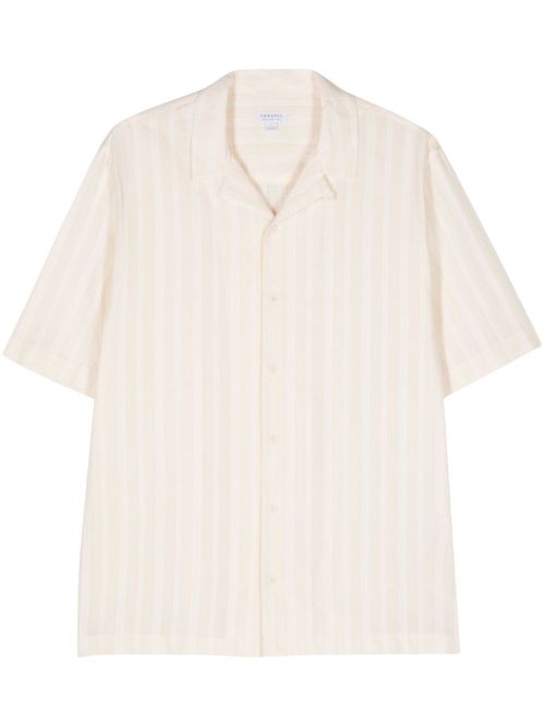 Embroidered-stripe cotton shirt - Neutrals